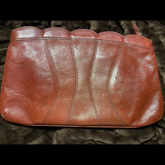 Contessa Bags Vintage Clutch Bag Brown Leather Scalloped Trim